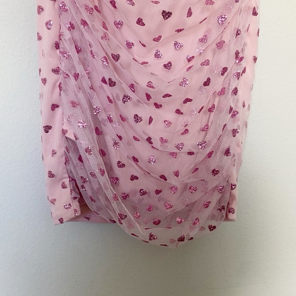 Superdown Fifi Mesh Mini Dress Pink Glitter Heart Print Bodycon Party Sz Medium - Picture 8 of 12